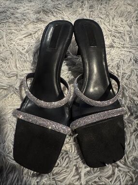 NEW Forever 21 Black Rhinestone Strap Mule Heels